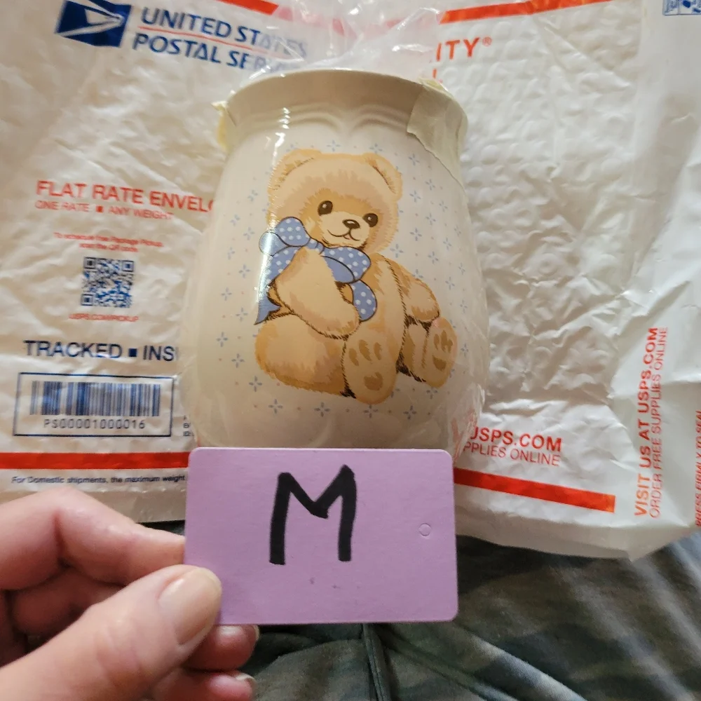 Vintage Tienshan stoneware teddy bear jar with lid cute 7×3